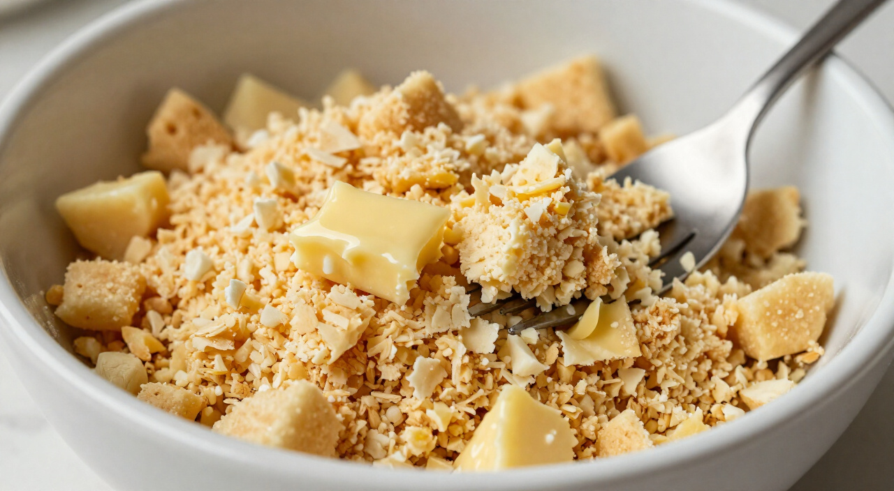 coarse Ritz cracker crumbs tossed with melted butter in a bowl
