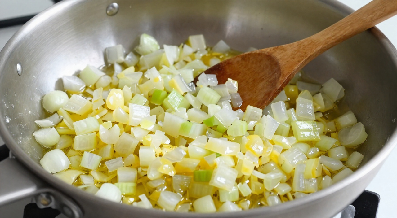 diced onion and celery softened in butter in a skillet